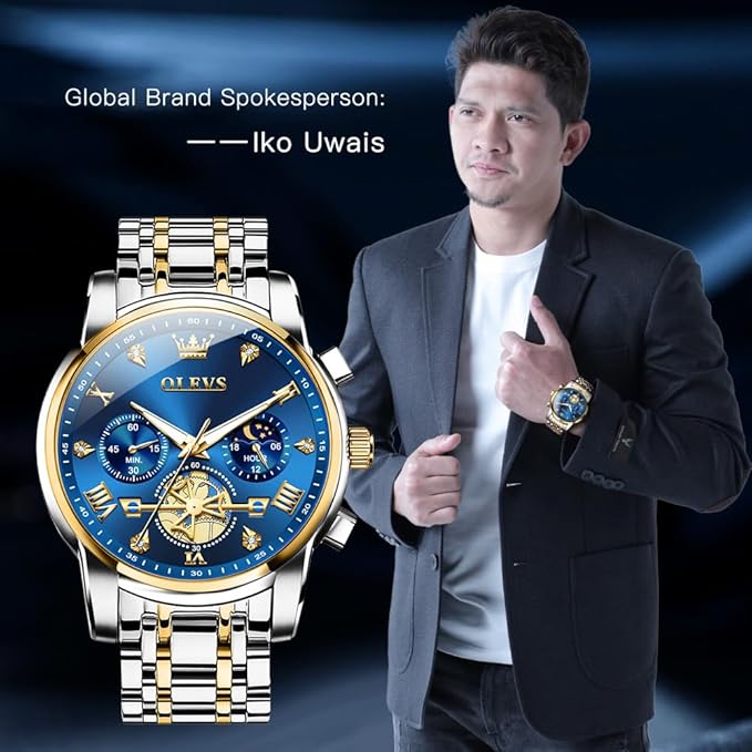 OLEVS Watch for Man Analog Quartz Skeleton Chronograph Diamond Watches Stainless Steel Moon Phase Calendar Waterproof Dress Watches_1