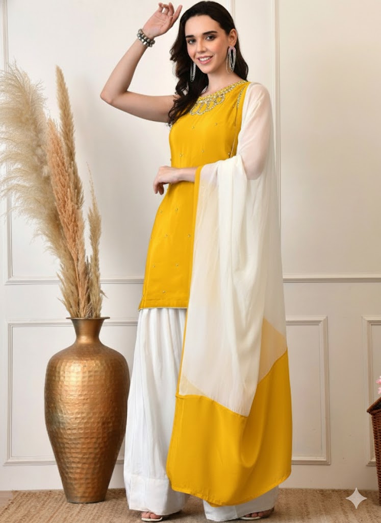 Embroidered Beads And Stones Kurta With Patiala &