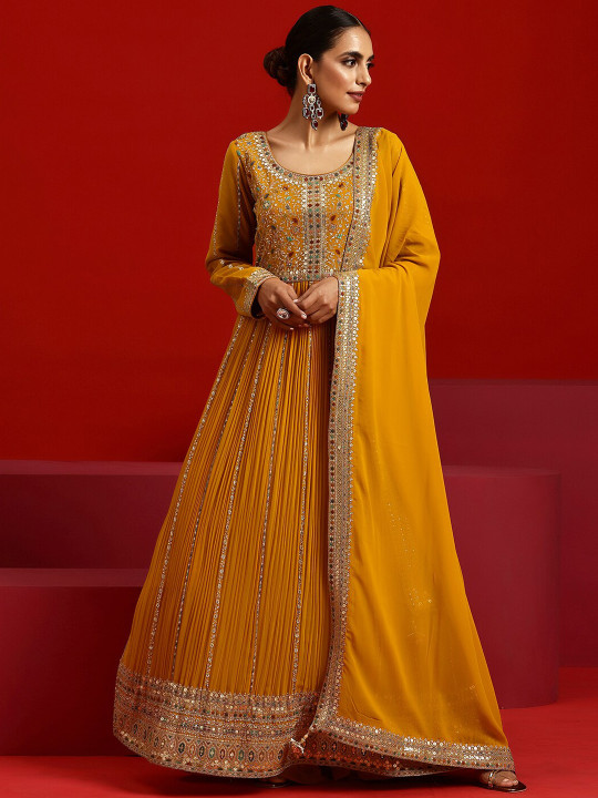 Ethnic Motifs Embroidered Round Neck Empire Kurta with Palazzos &