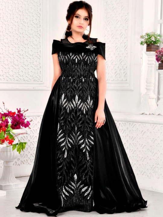 Floral Embroidered Satin Maxi