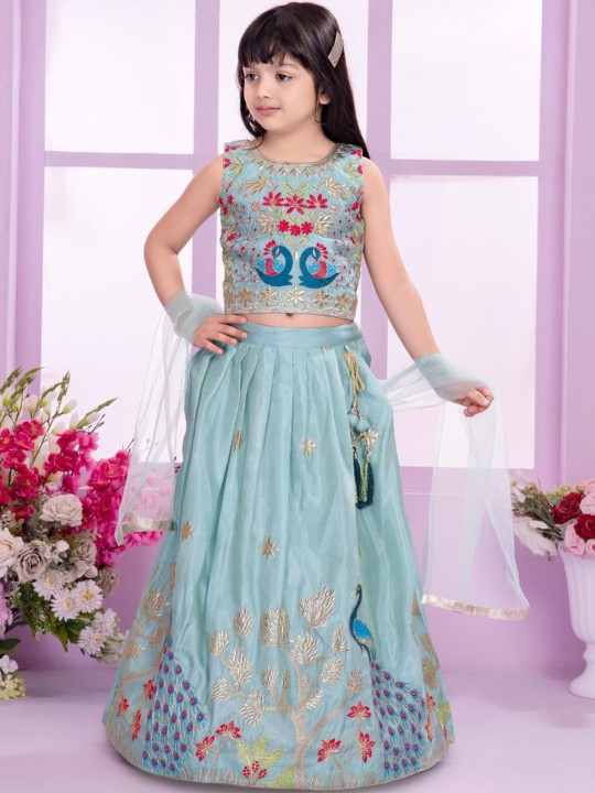 Girls Purple Silk Pattu Pavadai With Puff