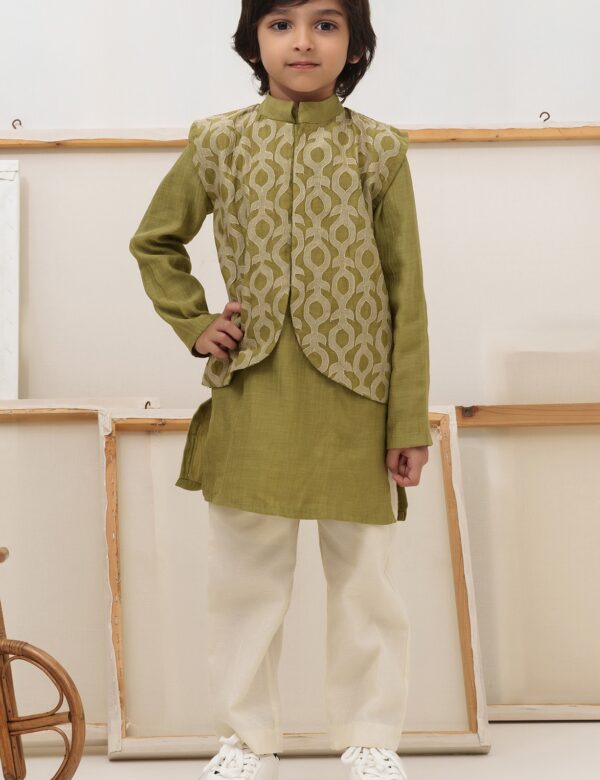 Kids Boys Kurta Jacket Set  Green