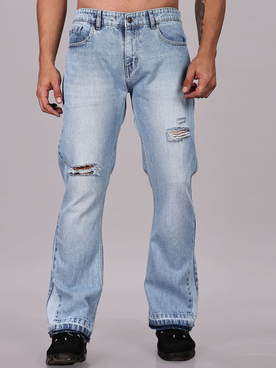 Men Flared Mid-Rise Light Fade Clean Look Non Stretchable