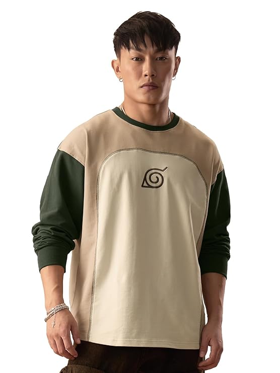 The Souled Store Naruto Shippuden Men And Boys Round Neck Colour Block Cotton Oversized Full Sleeve T-Shirts