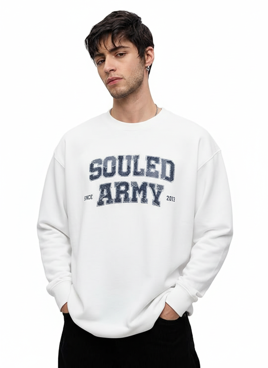 The Souled Store Souled Army Men And Boys Round Neck  Embroidered Cotton Oversized Full Sleeve T-Shirts