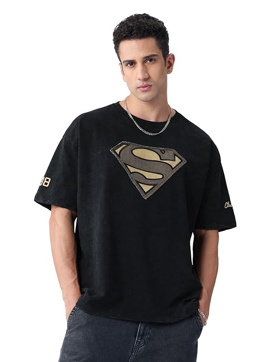 The Souled Store Superman Vintage Men And Boys Short Sleeves Round Neck Graphic Printed Cotton Oversized T-Shirts