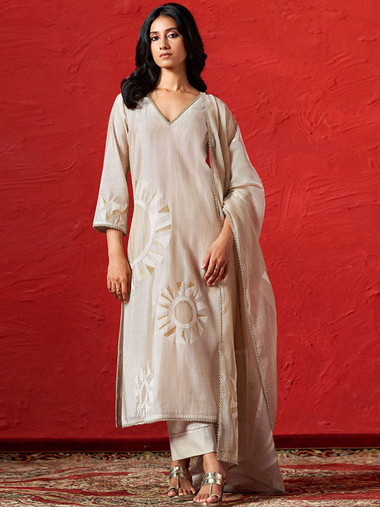 Women Regular Chanderi Silk Kurta with Palazzos & With