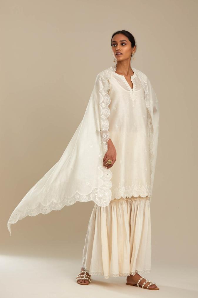 Women Scallop Kurta Suit Set