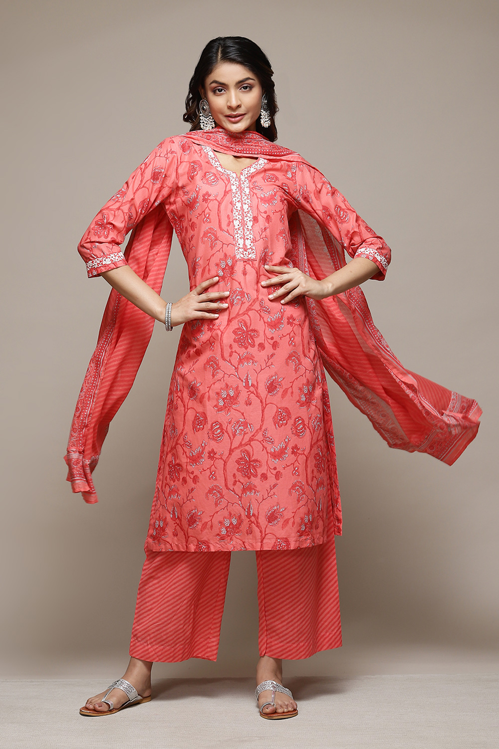 Women Short Kurta Palazzo Suit  CORAL