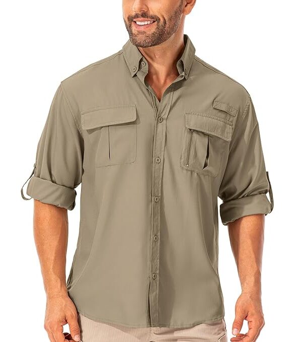 mosingle Men's Long Sleeve Hiking Shirt, Sun UV Protection Safari Fishing Outdoor Shirt